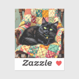 Niedliche schwarze Katze auf Rockstuhl Aufkleber