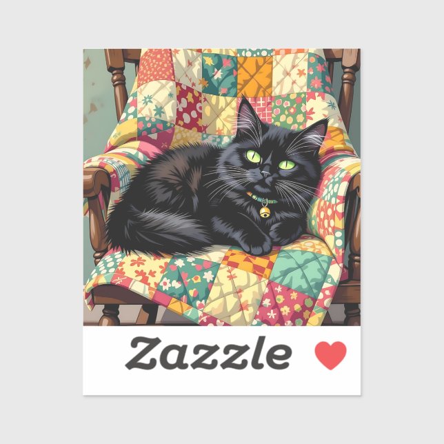 Niedliche schwarze Katze auf Rockstuhl Aufkleber (Blatt)