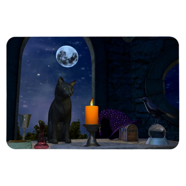 Niedliche schwarze Katze bei Kerzenlicht Magnet (Horizontal)