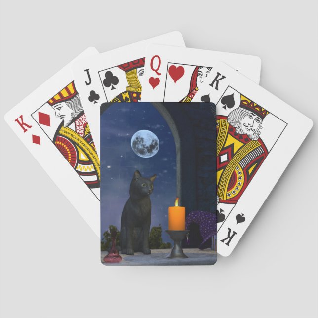 Niedliche schwarze Katze bei Kerzenlicht Spielkarten (Rückseite)