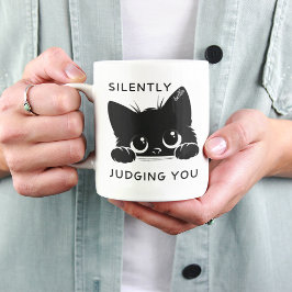 Niedliche schwarze Katze, die dich Personalisiert  Zweifarbige Tasse