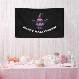 Niedliche Schwarze Katze, die ein Hexenhutehl träg Banner