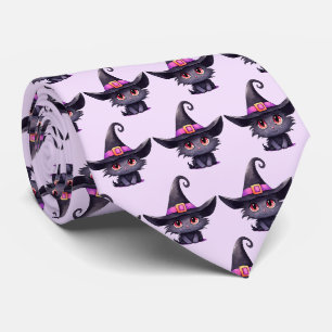 Niedliche schwarze Katze, die ein Hexenhutmuster t Krawatte