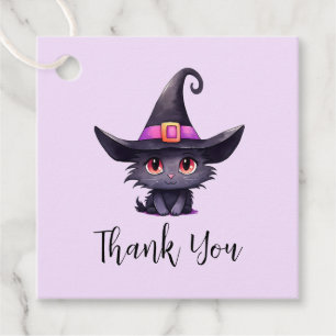 Niedliche schwarze Katze, die einen Hexenhut trägt Geschenkanhänger