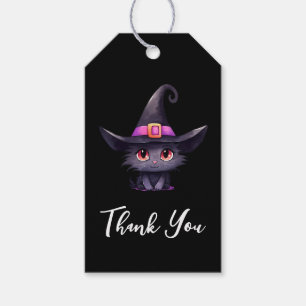 Niedliche schwarze Katze, die einen Hexenhut trägt Geschenkanhänger