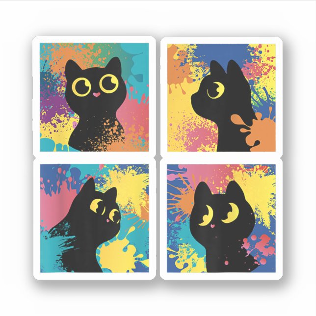 Niedliche Schwarze Katze farbige Kunst Kitty für d Aufkleber (Vorderseite)