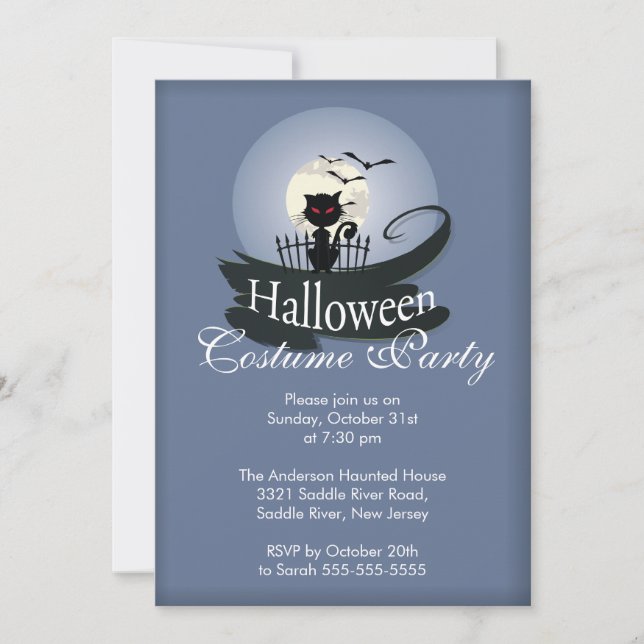 Niedliche Schwarze Katze Halloween Kostüme Party E Einladung (Vorderseite)