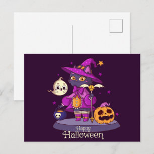 Niedliche Schwarze Katze Halloween Postkarte