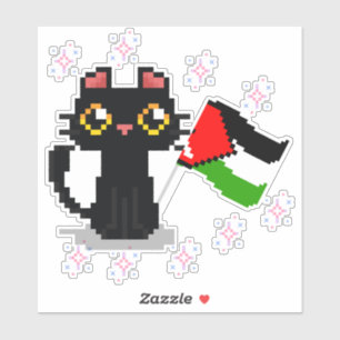 niedliche schwarze Katze hält Palästinenserflagge Aufkleber