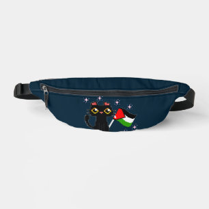 niedliche schwarze Katze hält Palästinenserflagge Bauchtasche