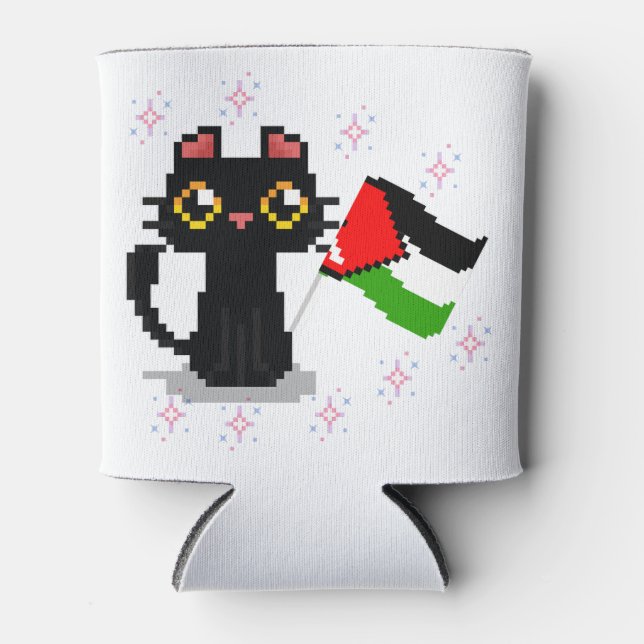 niedliche schwarze Katze hält Palästinenserflagge Dosenkühler (Vorderseite)