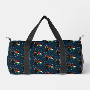 niedliche schwarze Katze hält Palästinenserflagge Duffle Bag