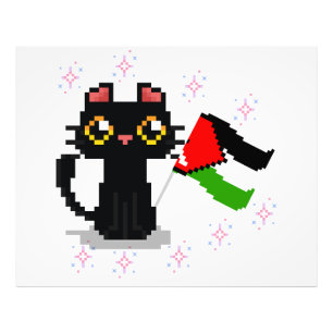 niedliche schwarze Katze hält Palästinenserflagge Fotodruck