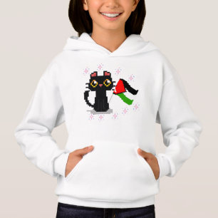 niedliche schwarze Katze hält Palästinenserflagge Hoodie
