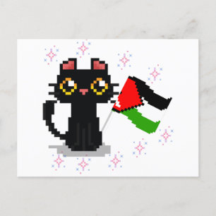 niedliche schwarze Katze hält Palästinenserflagge Postkarte