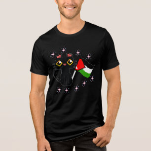niedliche schwarze Katze hält Palästinenserflagge Tri-Blend Shirt