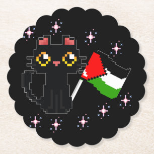 niedliche schwarze Katze hält Palästinenserflagge Untersetzer