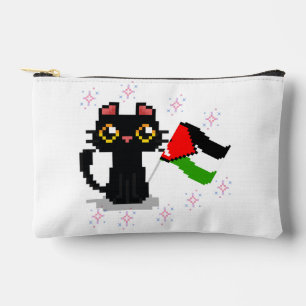 niedliche schwarze Katze hält Palästinenserflagge Zubehörtasche