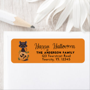 Niedliche schwarze Katze Happy Halloween Cürbis La