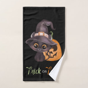 Niedliche schwarze Katze Happy Halloween Kürbis Handtuch
