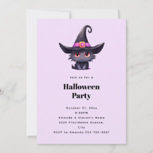 Niedliche schwarze Katze im Hexenhut-Halloween-Par Einladung
