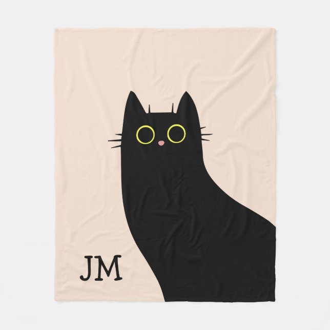 Niedliche schwarze Katze im Stil des Mitteljahrhun Fleecedecke (Vorderseite)
