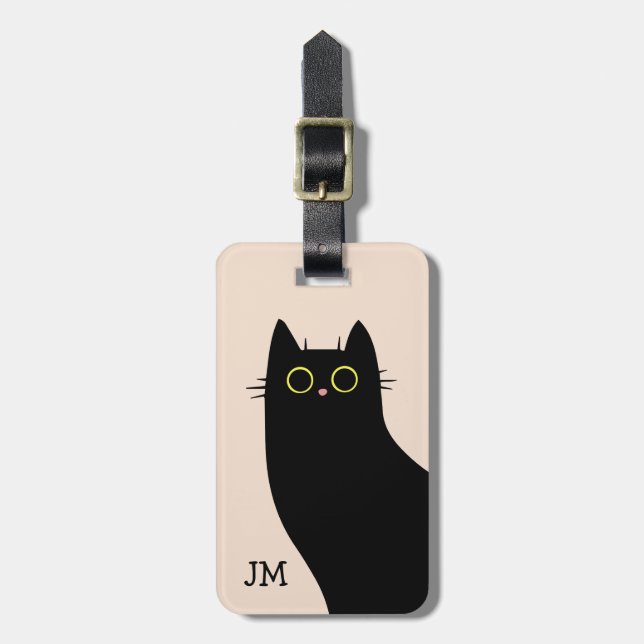 Niedliche schwarze Katze im Stil des Mitteljahrhun Gepäckanhänger (Vorderseite vertikal)