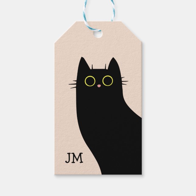 Niedliche schwarze Katze im Stil des Mitteljahrhun Geschenkanhänger (Vorderseite)