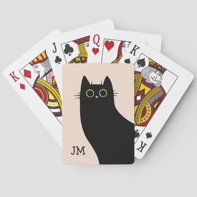 Niedliche schwarze Katze im Stil des Mitteljahrhun Spielkarten (Rückseite)