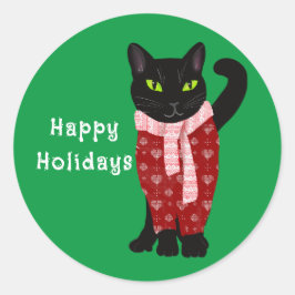 Niedliche Schwarze Katze im Weihnachtskraut Runder Aufkleber