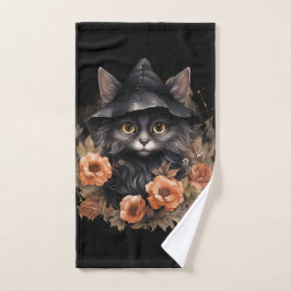 Niedliche schwarze Katze in einem Hexenhut Badhandtuch Set