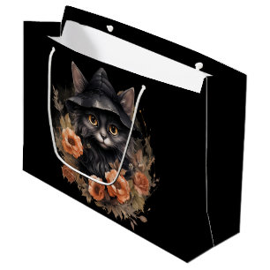 Niedliche schwarze Katze in einem Hexenhut Große Geschenktüte