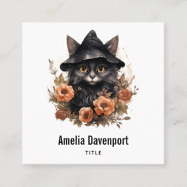 Niedliche schwarze Katze in einem Hexenhut Quadratische Visitenkarte