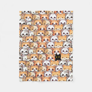 Niedliche schwarze Katze in orangefarbenen Katzen  Fleecedecke