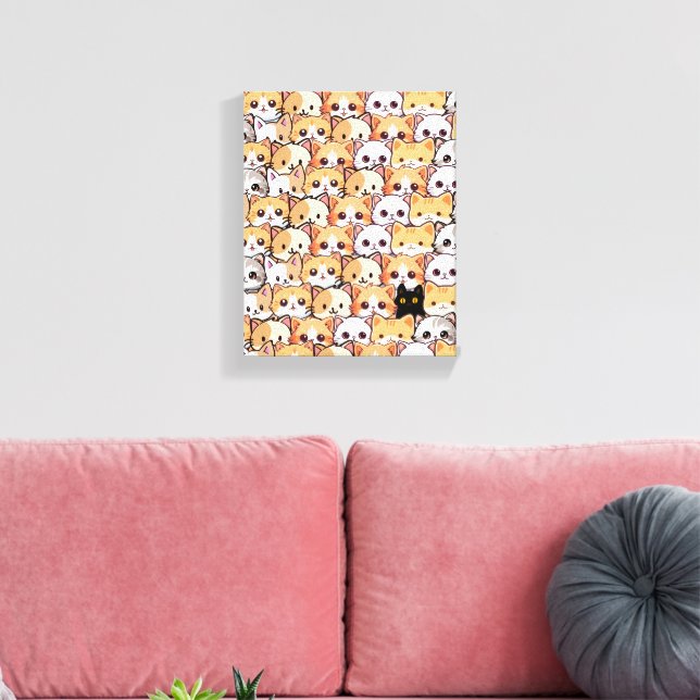 Niedliche schwarze Katze in orangefarbenen Katzen  Leinwanddruck (Insitu (Wohnzimmer))