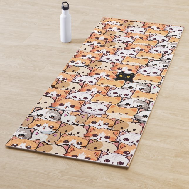 Niedliche schwarze Katze in orangefarbenen Katzen  Yogamatte (Beispiel)