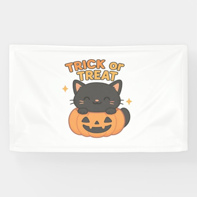 Niedliche Schwarze Katze in Pumpkin - Trick oder T Banner (Horizontal)