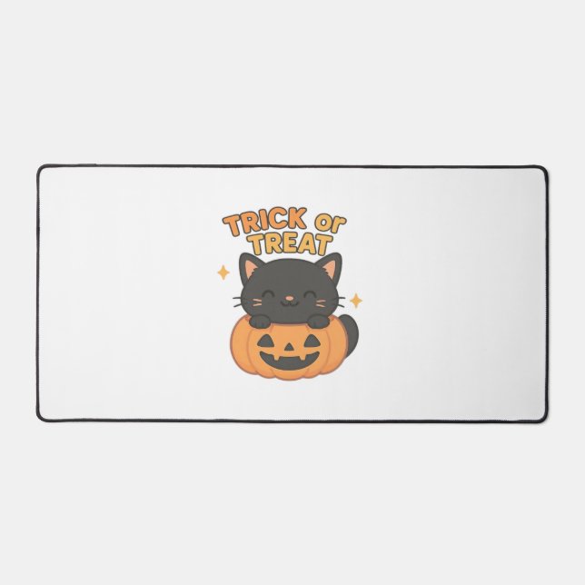Niedliche Schwarze Katze in Pumpkin - Trick oder T Schreibtischunterlage (Vorderseite)