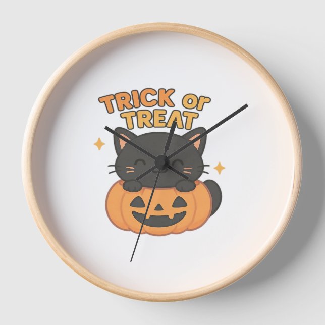 Niedliche Schwarze Katze in Pumpkin - Trick oder T Uhr (Vorderseite)