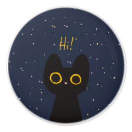 Niedliche Schwarze Katze Keramikknauf