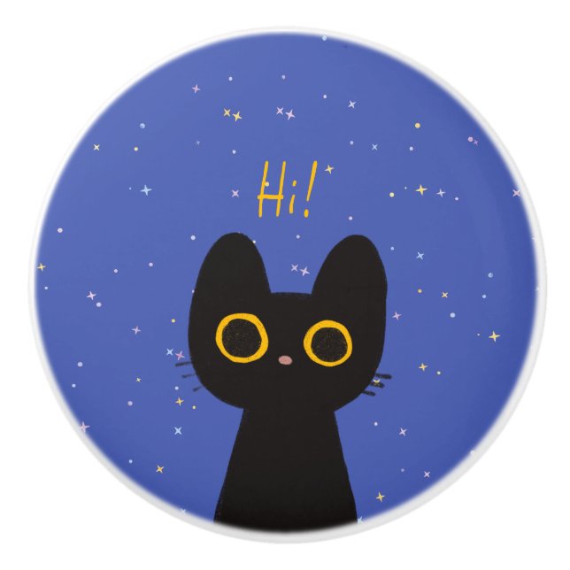 Niedliche Schwarze Katze Keramikknauf (Vorderseite)