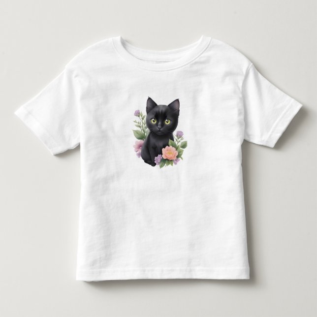 Niedliche schwarze Katze Kleinkind T-shirt (Vorderseite)