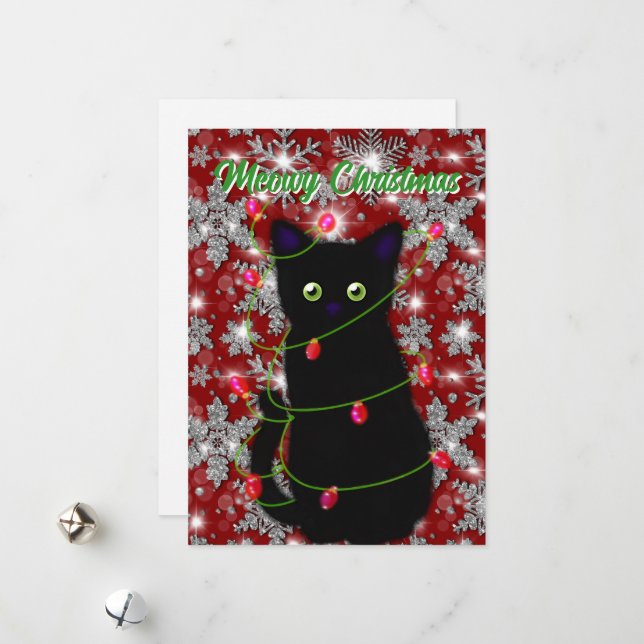 Niedliche schwarze Katze Meowy Weihnachten (Vorderseite/Rückseite Beispiel)