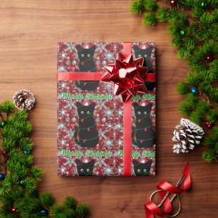 Niedliche schwarze Katze Meowy Weihnachten Geschenkpapier