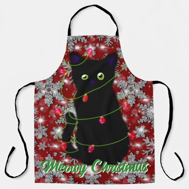 Niedliche schwarze Katze Meowy Weihnachten Schürze (Vorderseite)