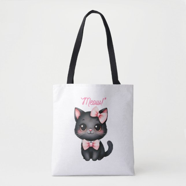 Niedliche Schwarze Katze mit Bow für Halloween-Dek Tasche (Vorderseite)