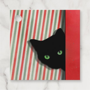 Niedliche schwarze Katze mit gestreiften Geschenkt Geschenkanhänger
