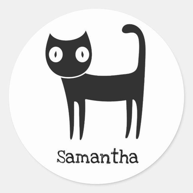 Niedliche schwarze Katze mit großen Augen personal Runder Aufkleber (Vorderseite)