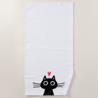 Niedliche Schwarze Katze mit Herz-Beach-Handtuch