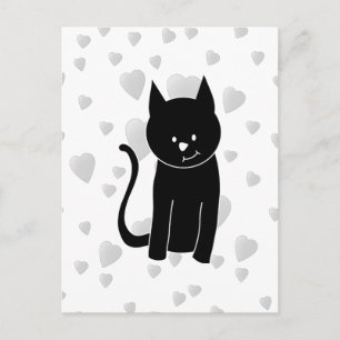 Niedliche schwarze Katze mit Herz. Postkarte
